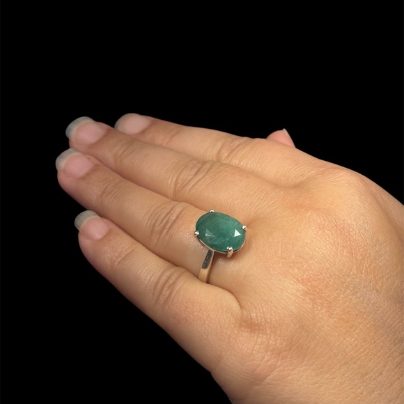 Handmade Natural Emerald Ring – Oval Cut 4 Carat925 Sterling Silver Size 7.5